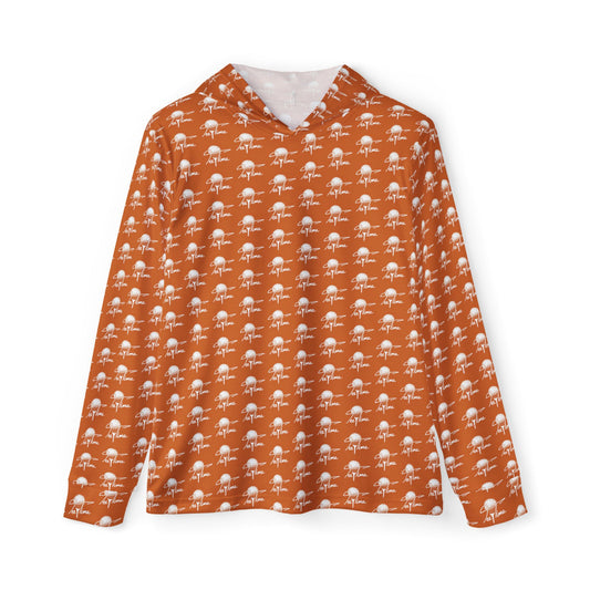 Orange Tee Time Pattern Hoodie — Men's All-Over Print Warmup Pullover