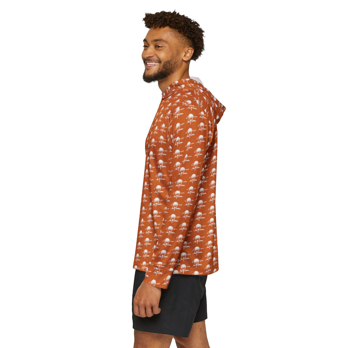 Orange Tee Time Pattern Hoodie — Men's All-Over Print Warmup Pullover