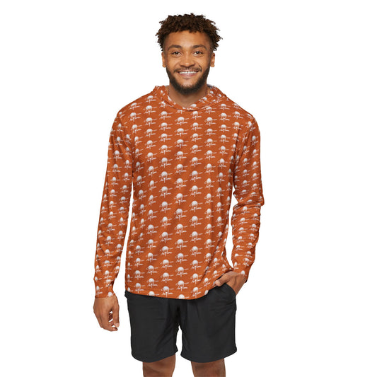 Orange Tee Time Pattern Hoodie — Men's All-Over Print Warmup Pullover