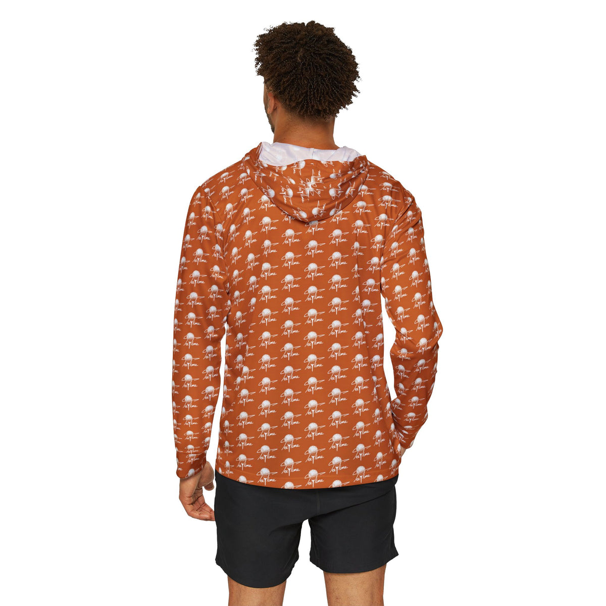 Orange Tee Time Pattern Hoodie — Men's All-Over Print Warmup Pullover