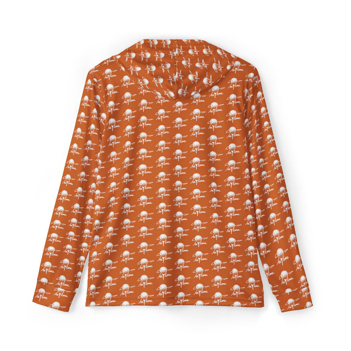 Orange Tee Time Pattern Hoodie — Men's All-Over Print Warmup Pullover